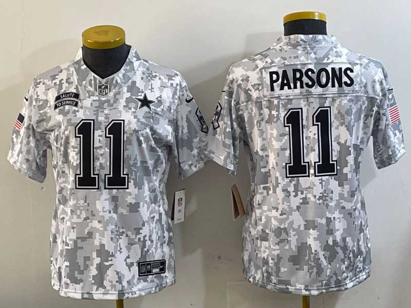 Womens Dallas Cowboys #11 Micah Parsons 2024 FUSE Arctic Camo Salute to Service Limited Stitched Jersey Dzhi